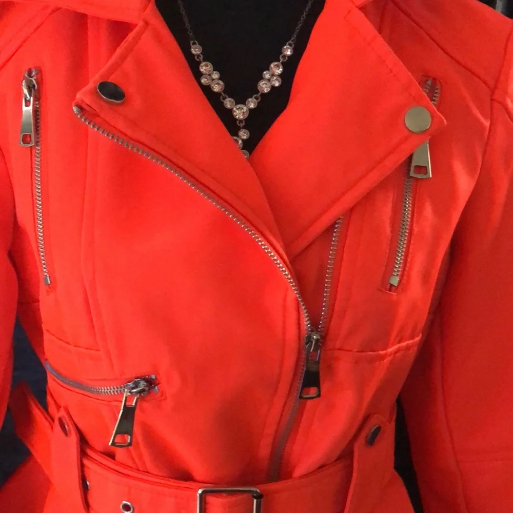 New Neon Orange Belted Peplum Jacket - Picture 4 of 4